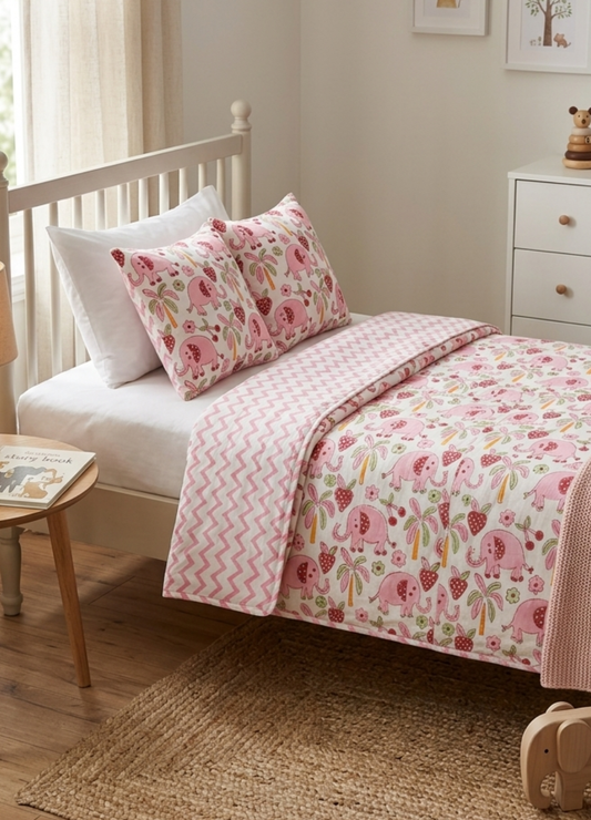 Organic Mulmul Kids Cotton Single Dohar – Pink Elephant