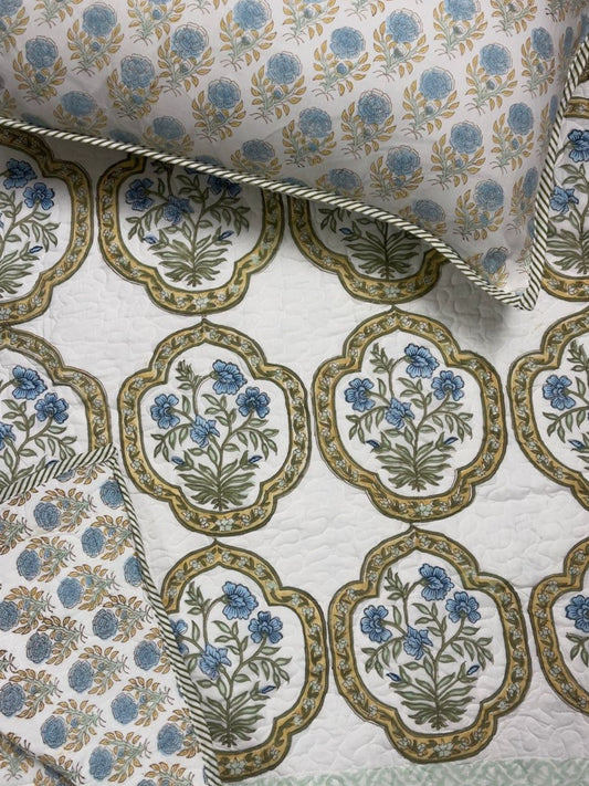 Handcrafted Quilted Cotton Bedcover with Two Pillow Covers