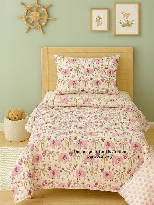 Kids Reversible Mulmul Blankets - Pink Elephant