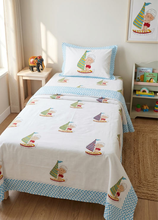 Kids Handblock South cotton Single Bedsheet – Sail Boat