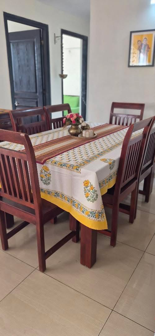Yellow Hand Block Printed Canvas Table Cover – 60x90 inches