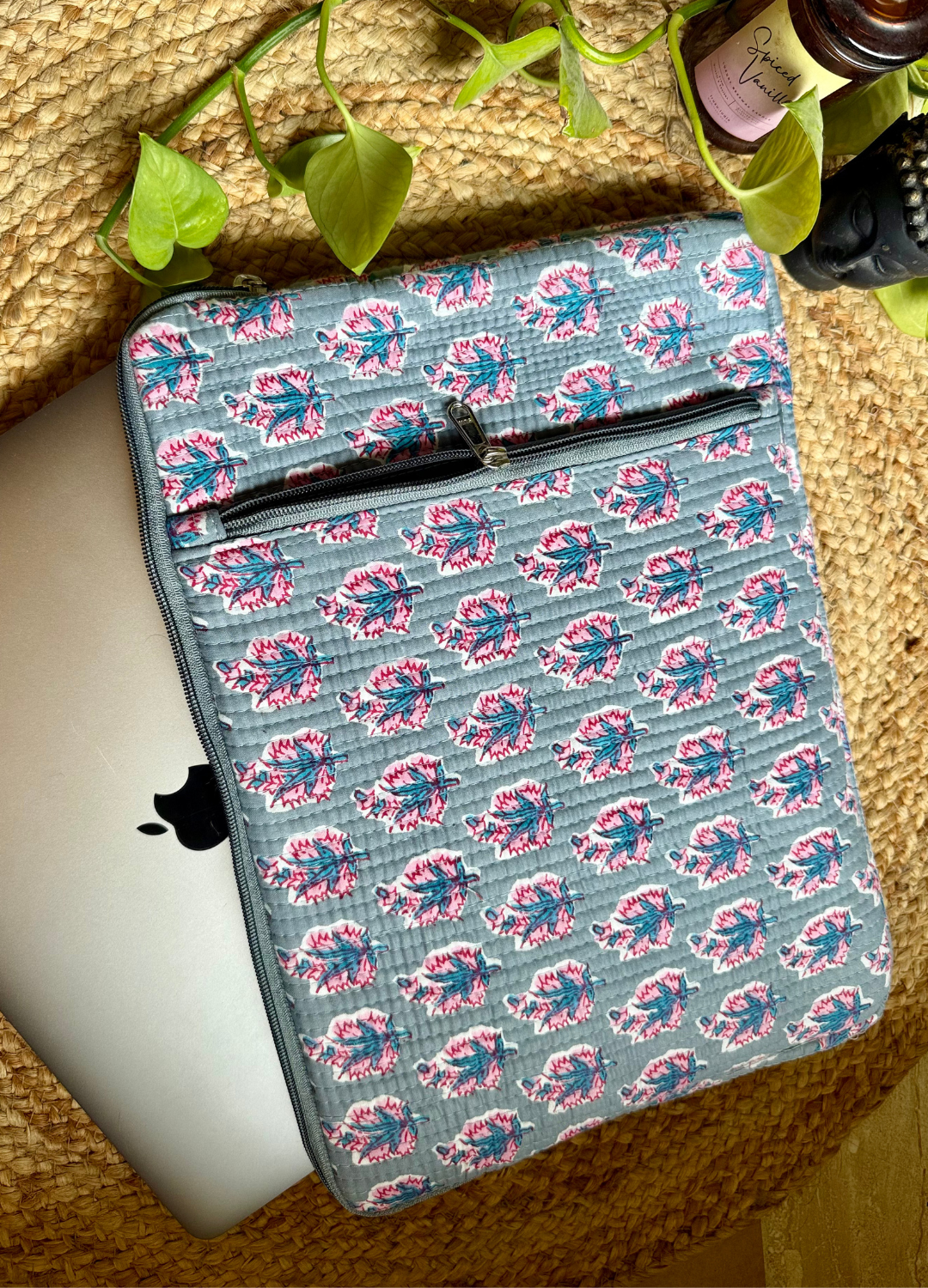 Blockprinted Quilted Cotton-  Laptop Sleeve