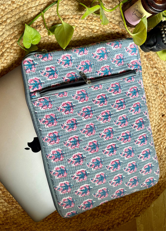 Blockprinted Quilted Cotton-  Laptop Sleeve