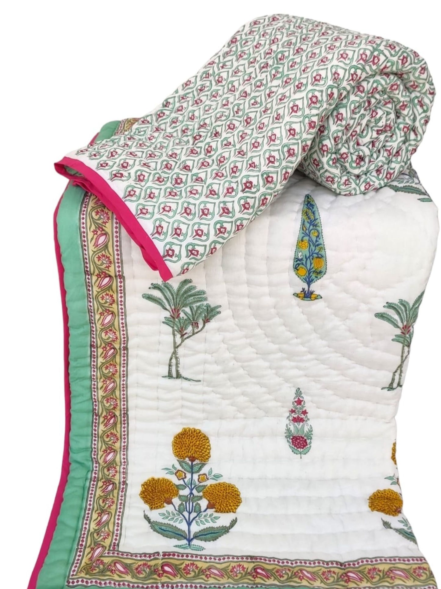 Handblock Printed Reversible Mulmul Cotton Quilt - Set of 2 Single Quilt (60 x 90 inch)