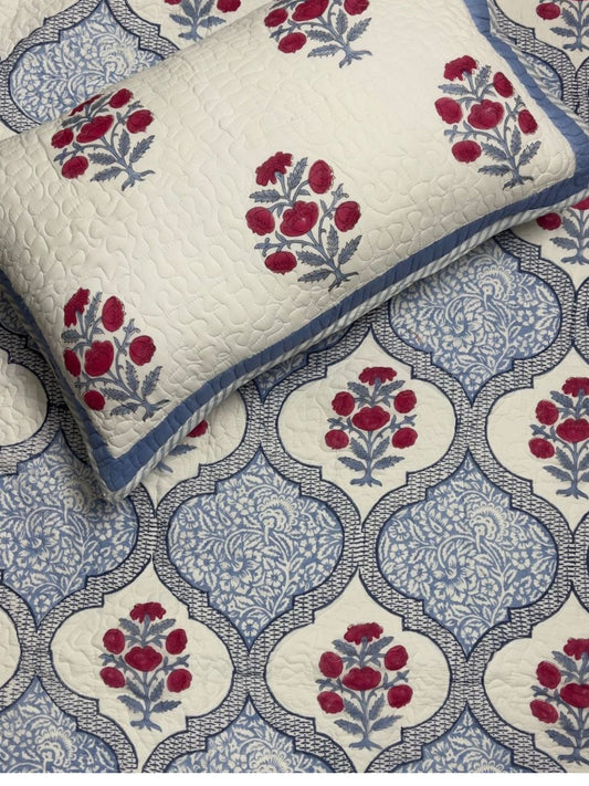 Handcrafted Quilted Cotton Bedcover with Two Pillow Covers