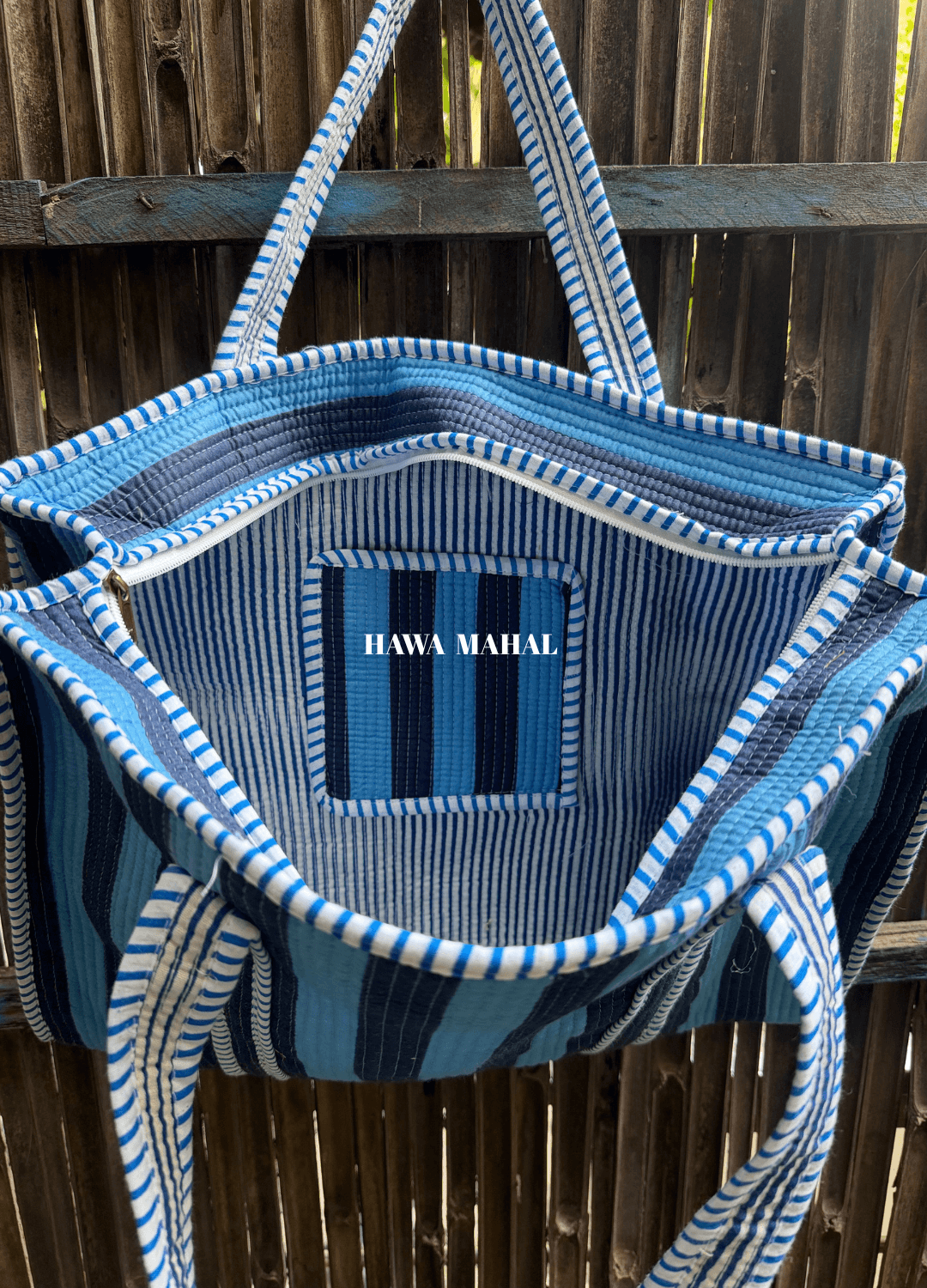 Stripe Quilted Cotton Tote Bag & Pouches (Set of 3) Combo