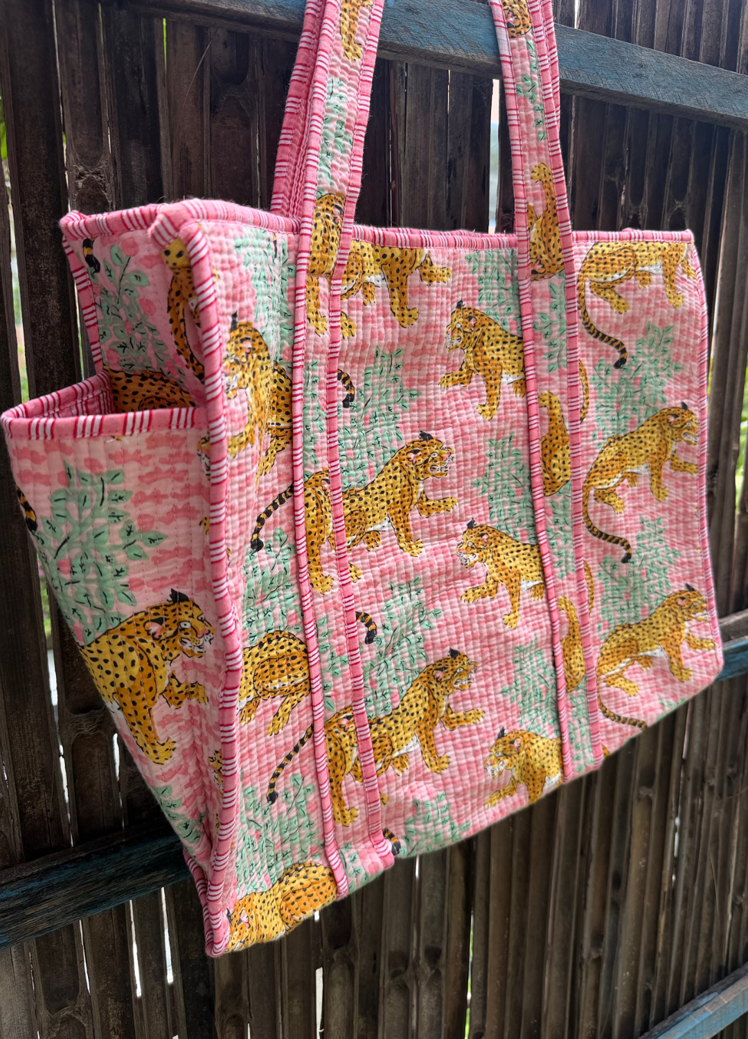 Block Printed Big Tote with bottle holder