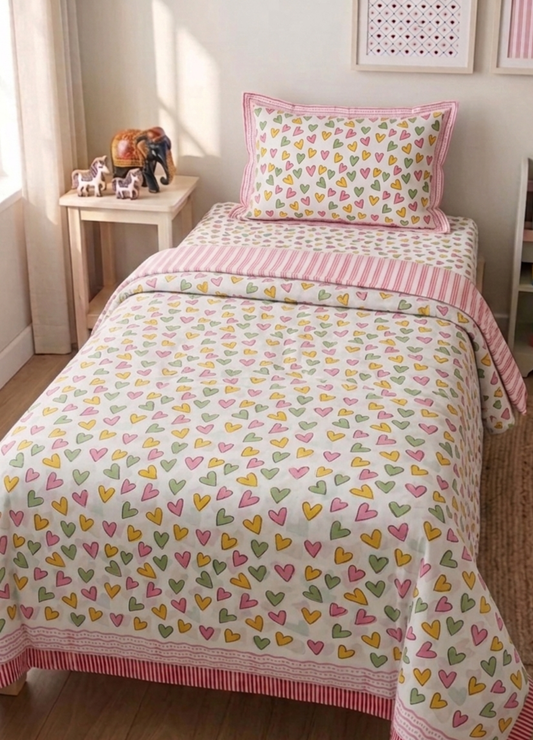 Handblock Kids Percale Single Bedsheet – Heart