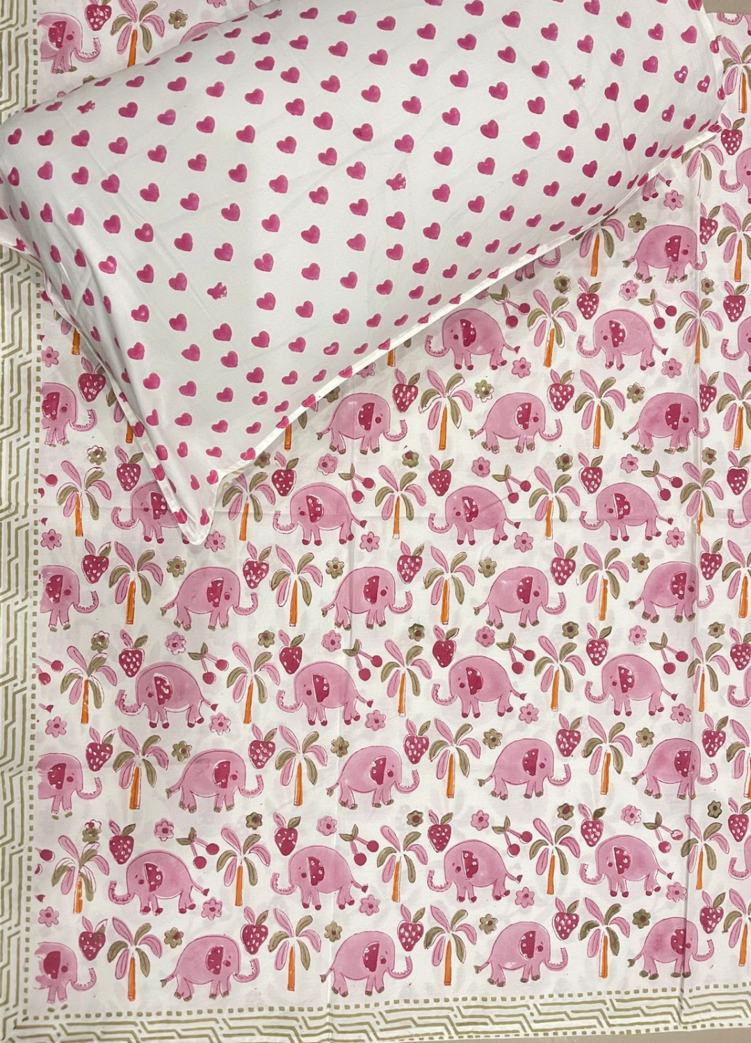 Handblock Kids Percale Single Bedsheet – Pink Jumbo