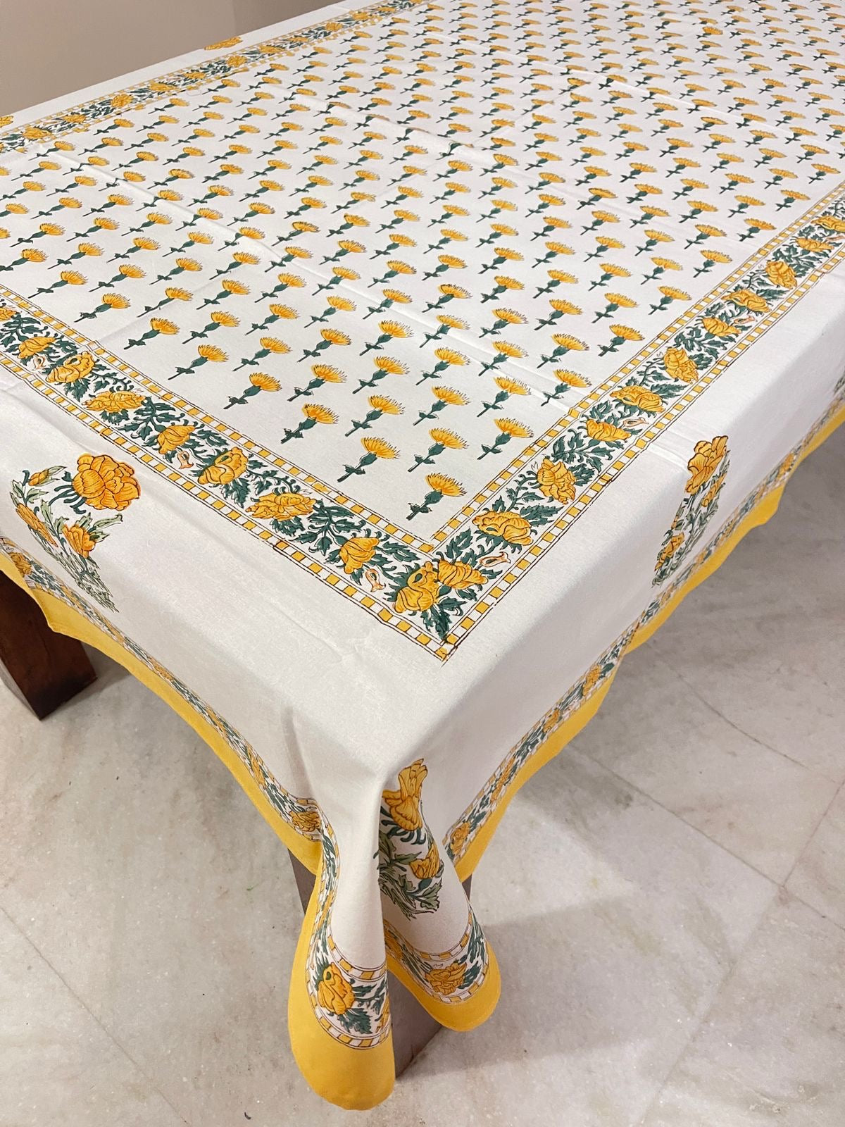 Yellow Hand Block Printed Canvas Table Cover – 60x90 inches