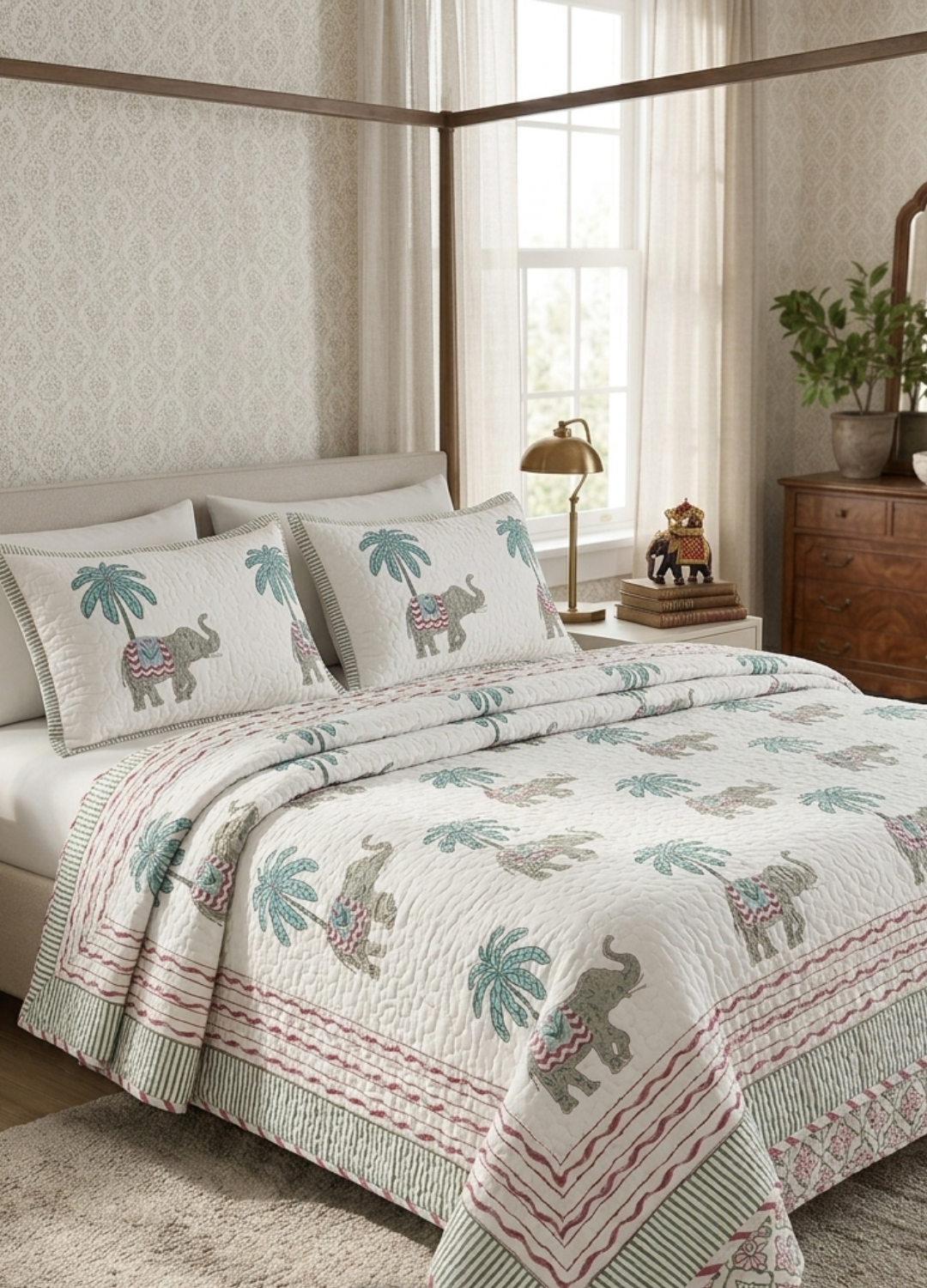 Handcrafted Quilted Cotton Bedcover with Two Pillow Covers