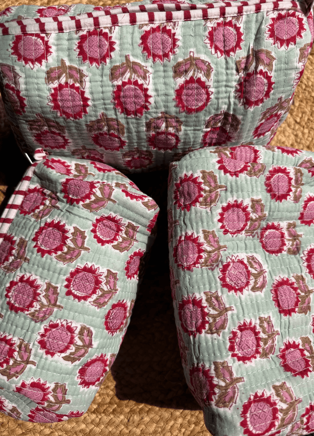 Block Printed Quilted Multiutility Bag- Set of 3