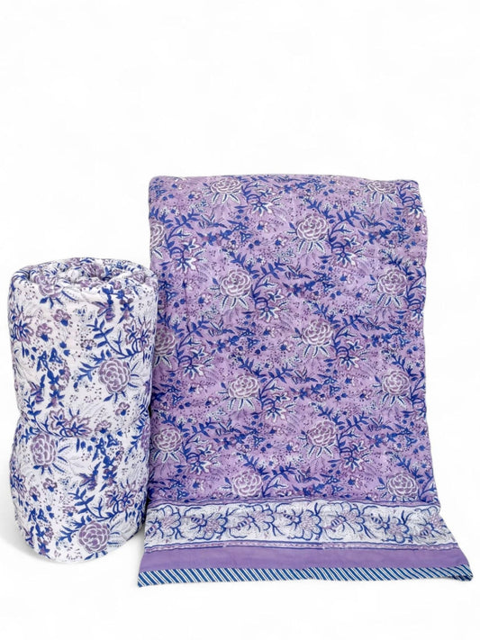 Jaipuri Quilt- Handblock Printed Reversible Mulmul Cotton Quilt - Double (90 x 108 inch)