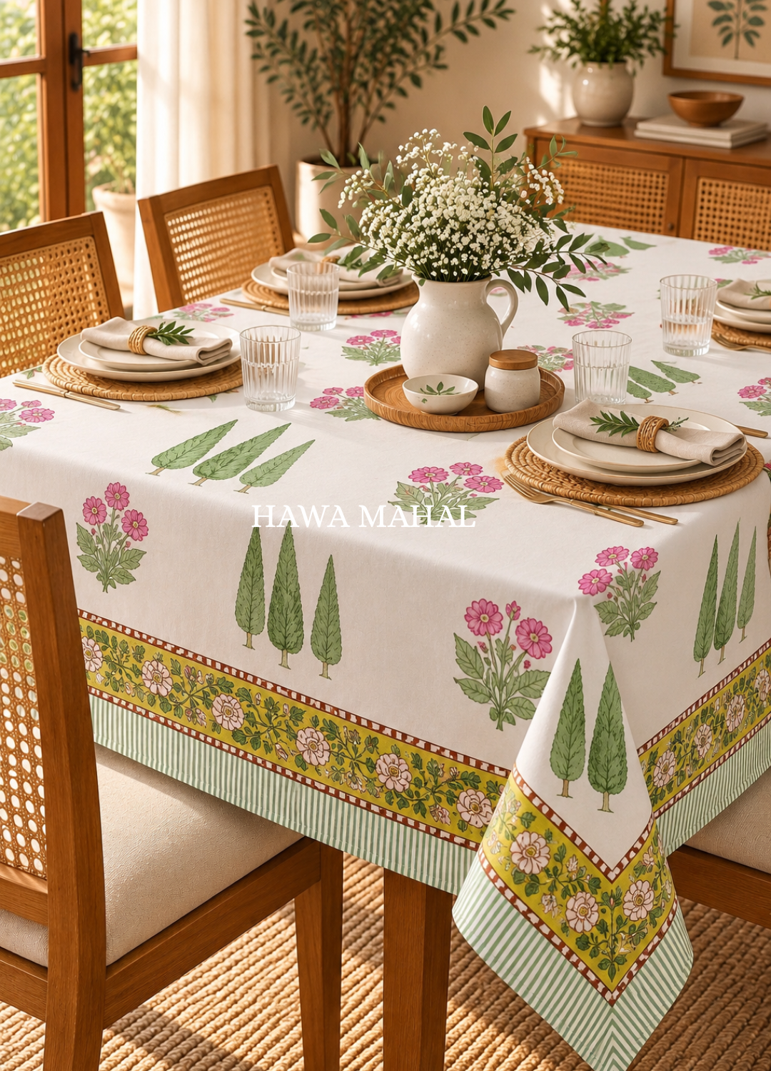 Cypress Handblock Printed Table Cover