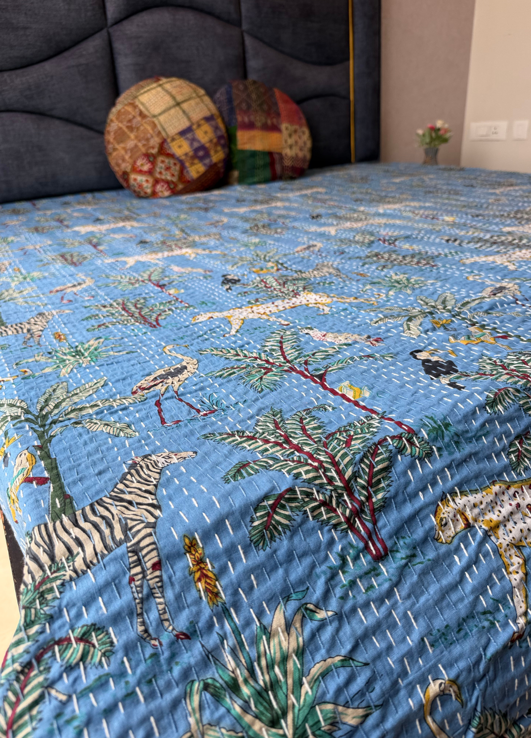 Blue Kantha Luxury Bedcover - 90x108 inch
