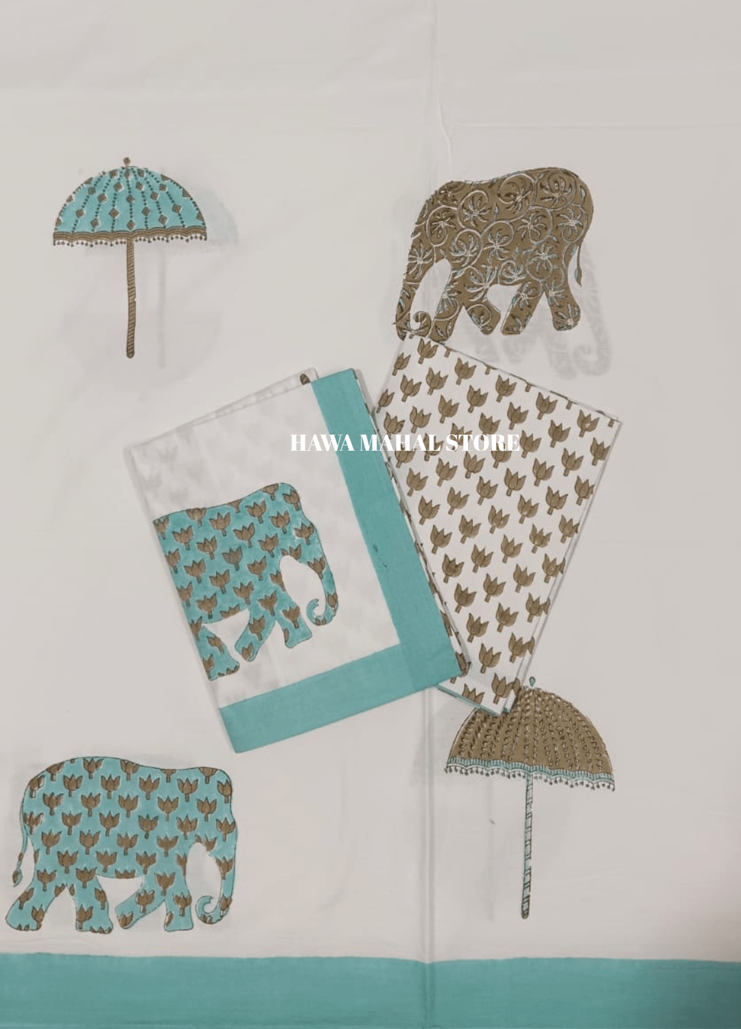 Handblock Print Percale Bedsheet with Reversible Pillow Covers