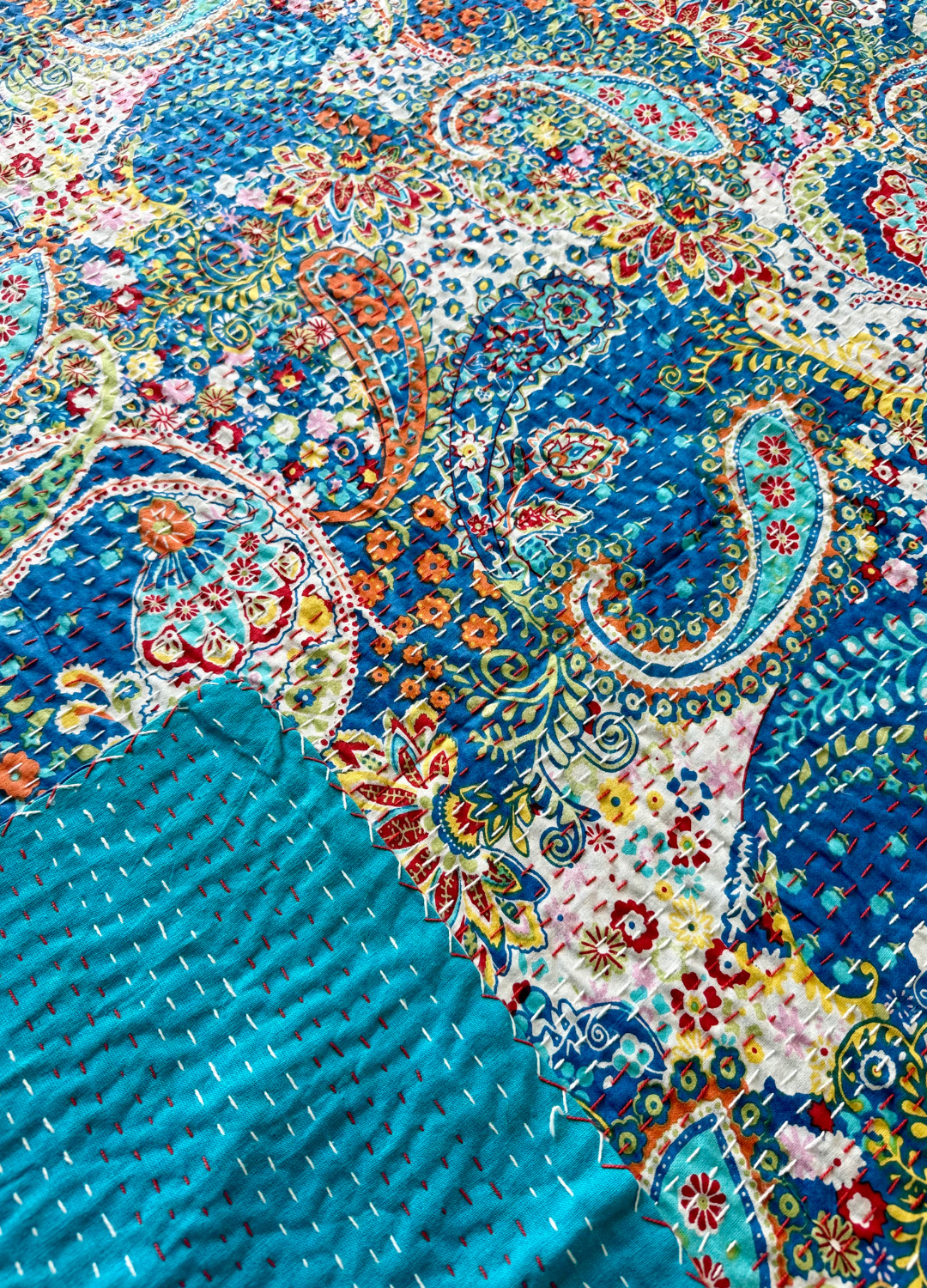Blue Kantha Luxury Bedcover - 90x108 inch
