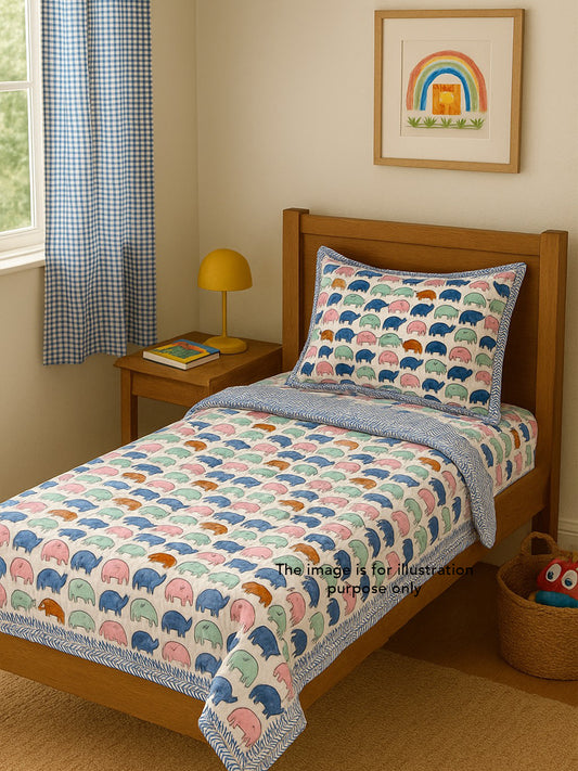Kids Reversible Mulmul Blankets - Elephants
