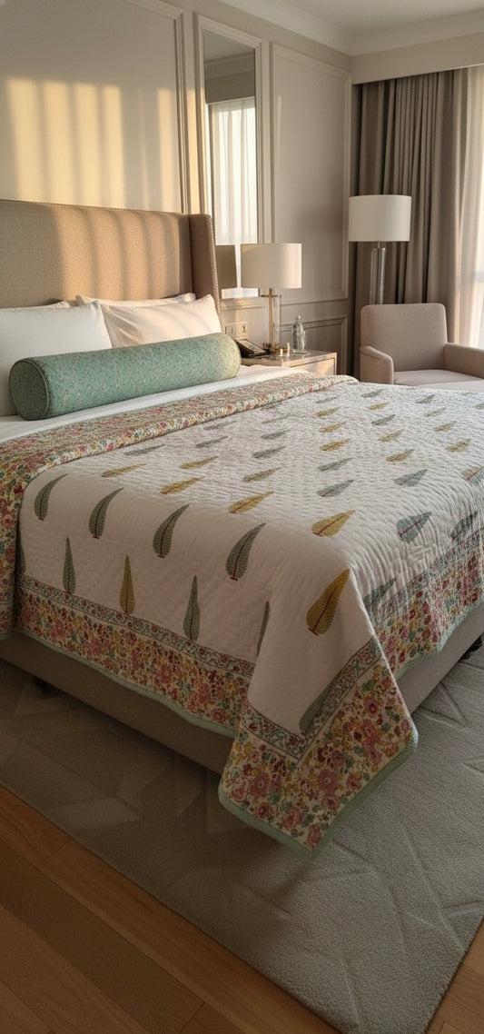 Handblock Printed Reversible Mulmul Cotton Quilt - Double (90 x 108 inch)