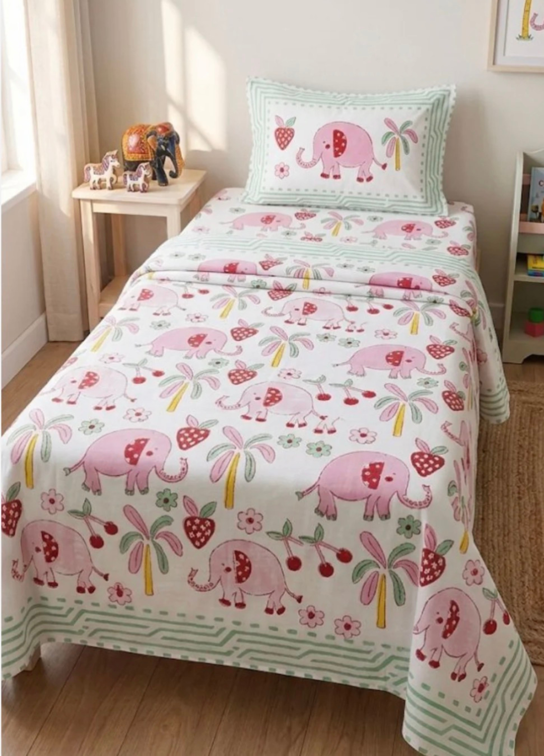 Handblock Kids Percale Single Bedsheet – Pink Jumbo