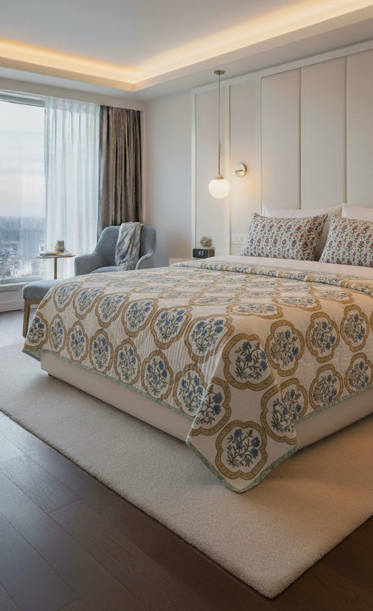 Handblock Printed Reversible Mulmul Cotton Quilt - Double (90 x 108 inch)