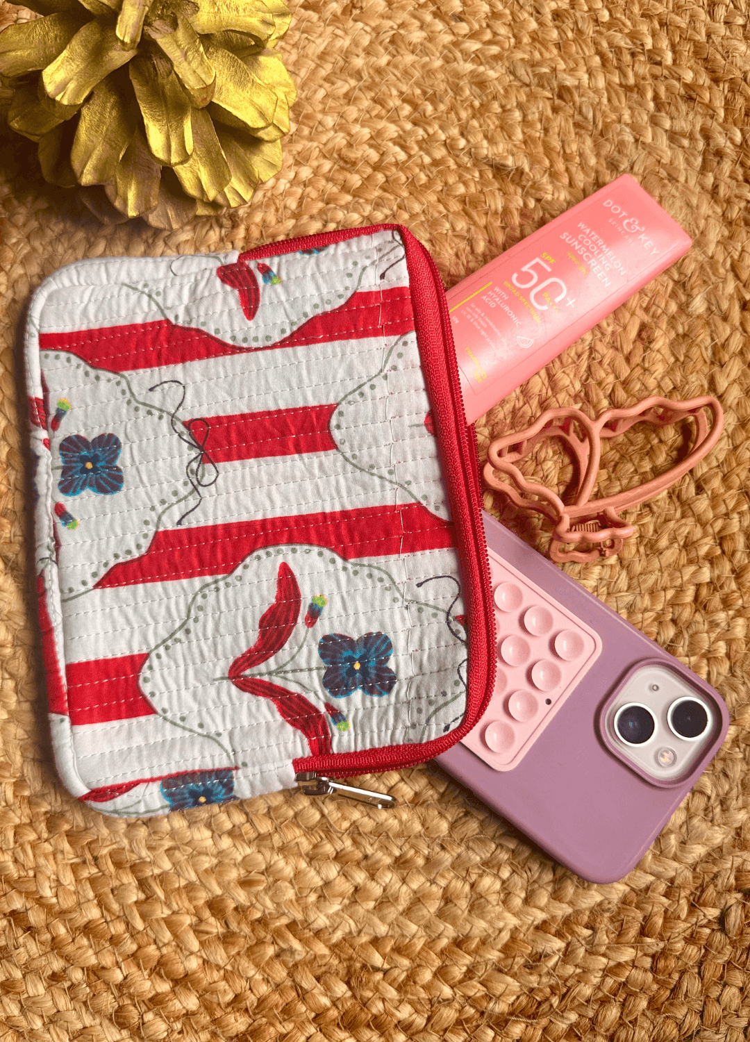 Handblock Quilted Flat Pouch