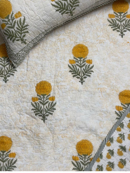 Handcrafted Quilted Cotton Bedcover with Two Pillow Covers