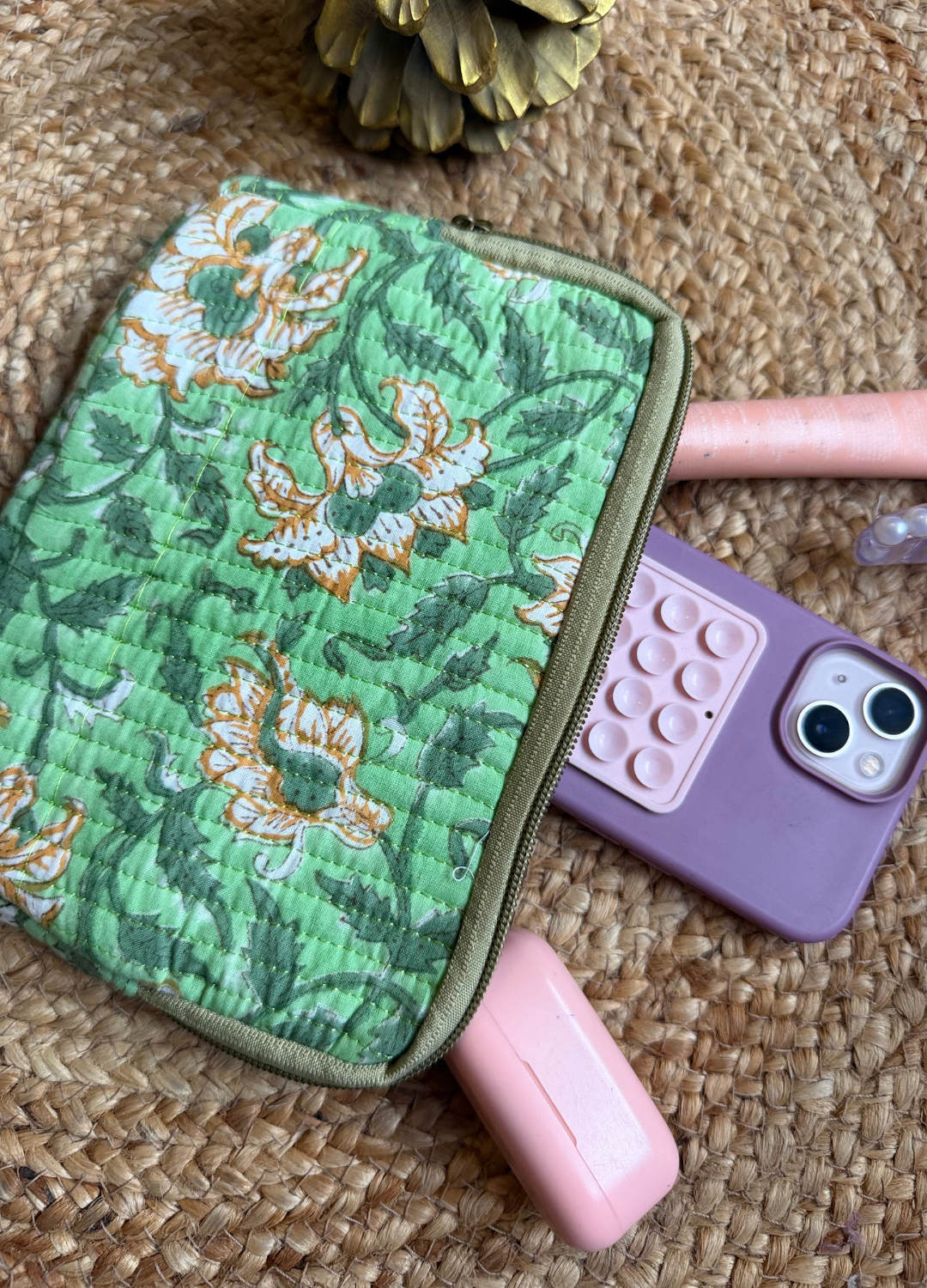 Handblock Quilted Small Pouch