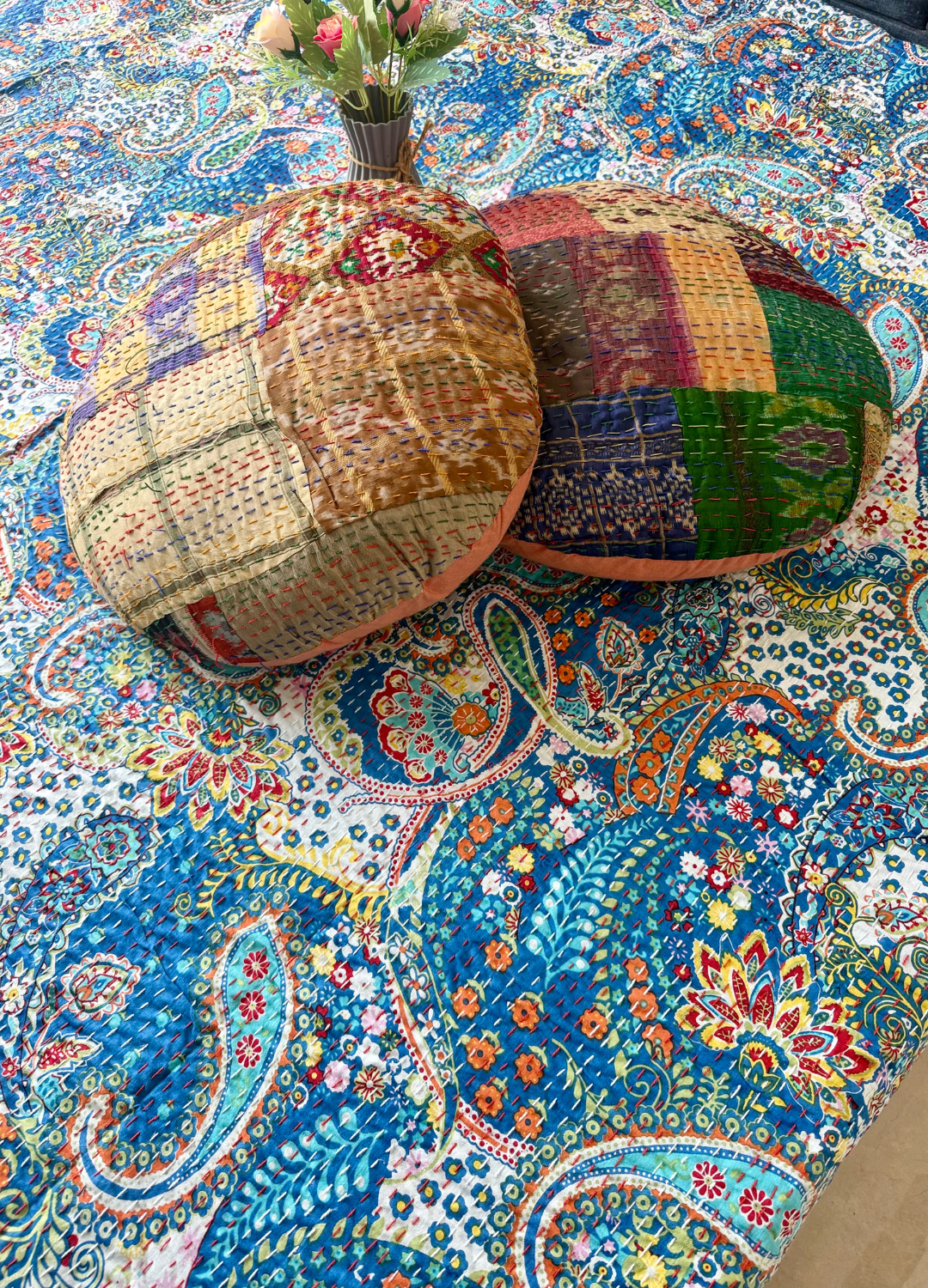 Blue Kantha Luxury Bedcover - 90x108 inch