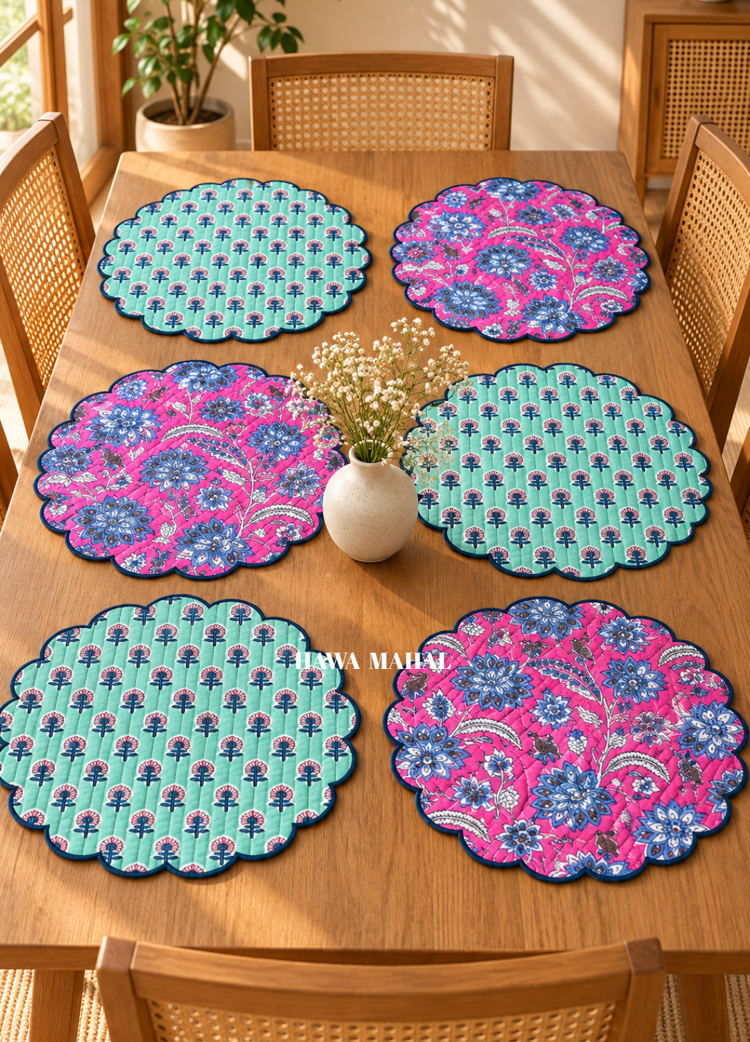 Scalloped Quilted Round Mats - Set of 6