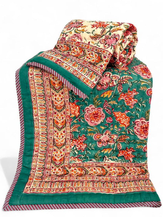 Handblock Printed Reversible Mulmul Cotton Quilt - Set of 2 Single Quilt (60 x 90 inch)