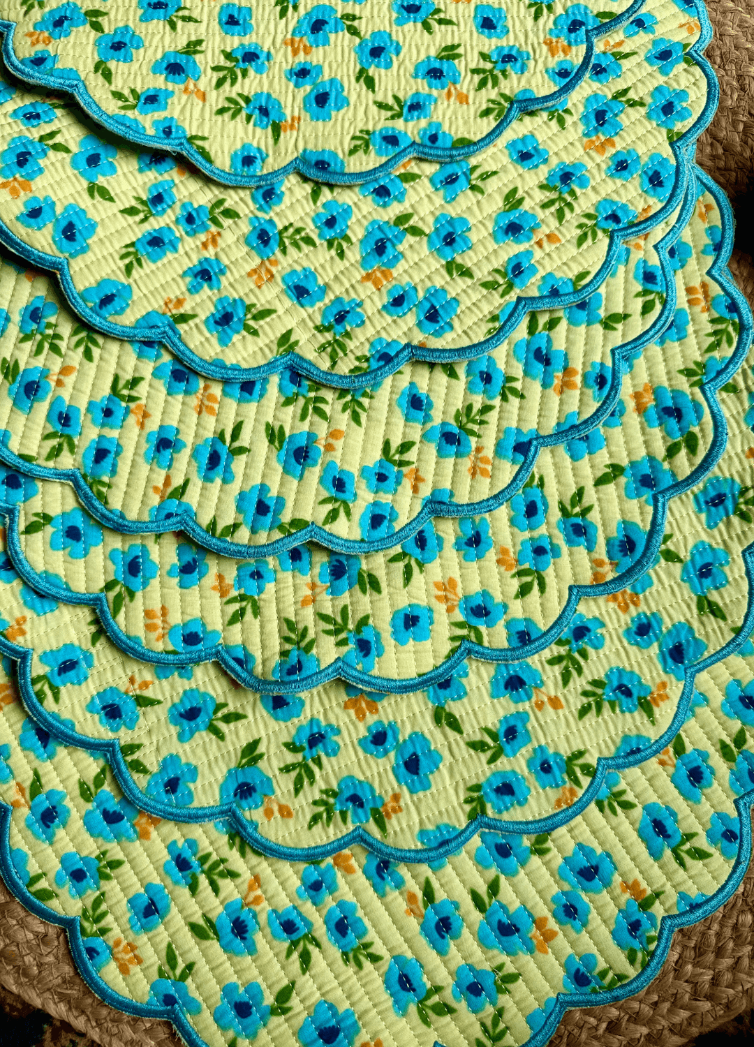 Scalloped Quilted Round Mats - Set of 6