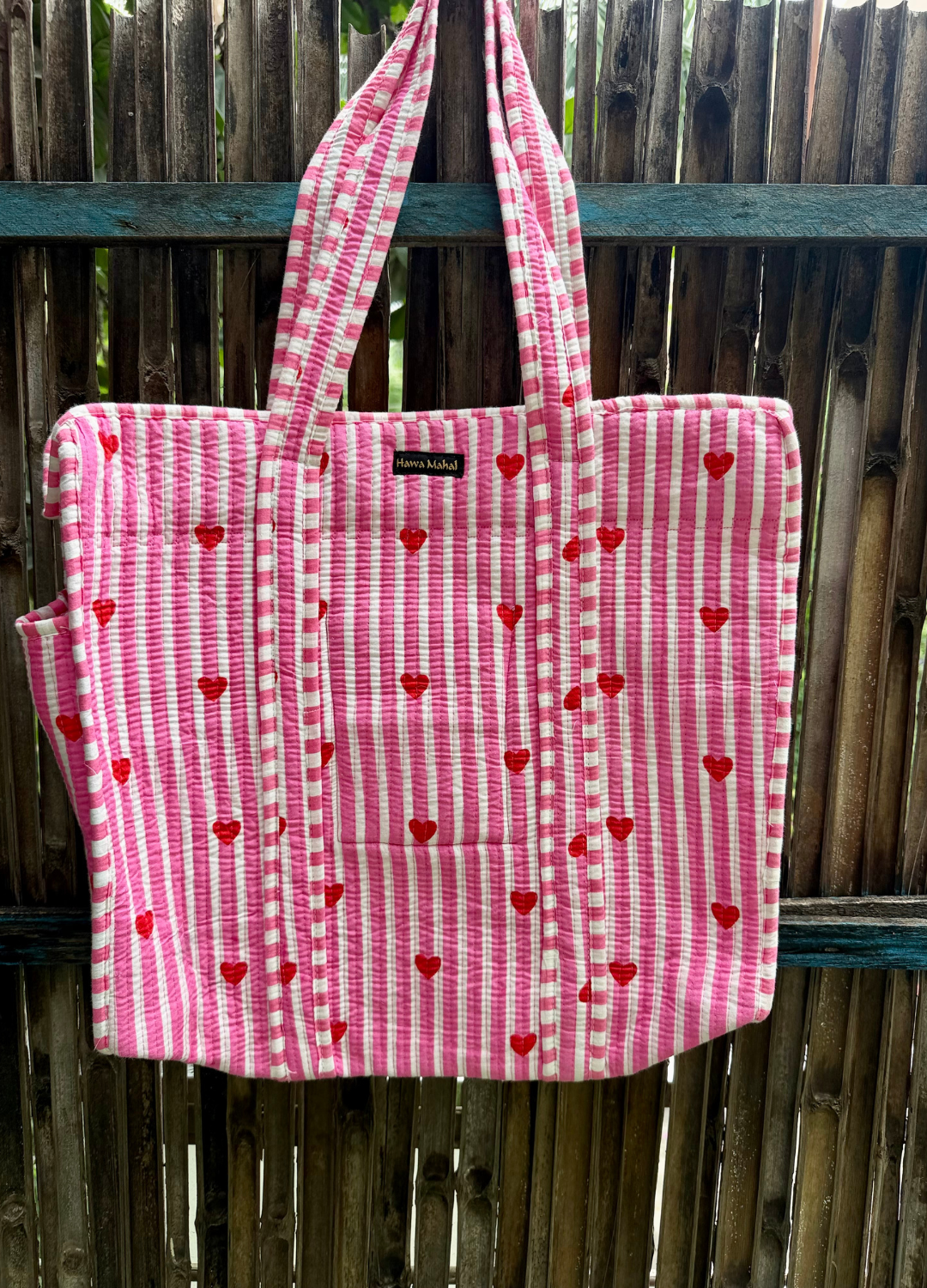 Block Printed Big Tote with bottle holder