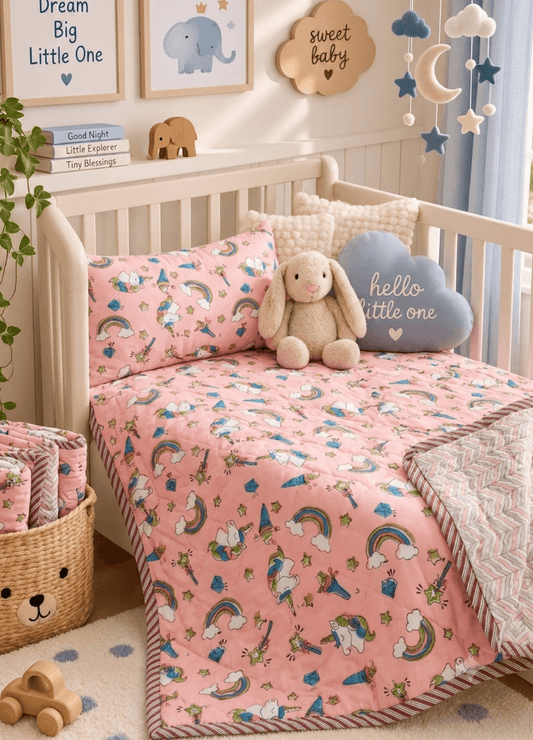 Kids Reversible Mulmul Quilt- Unicorn