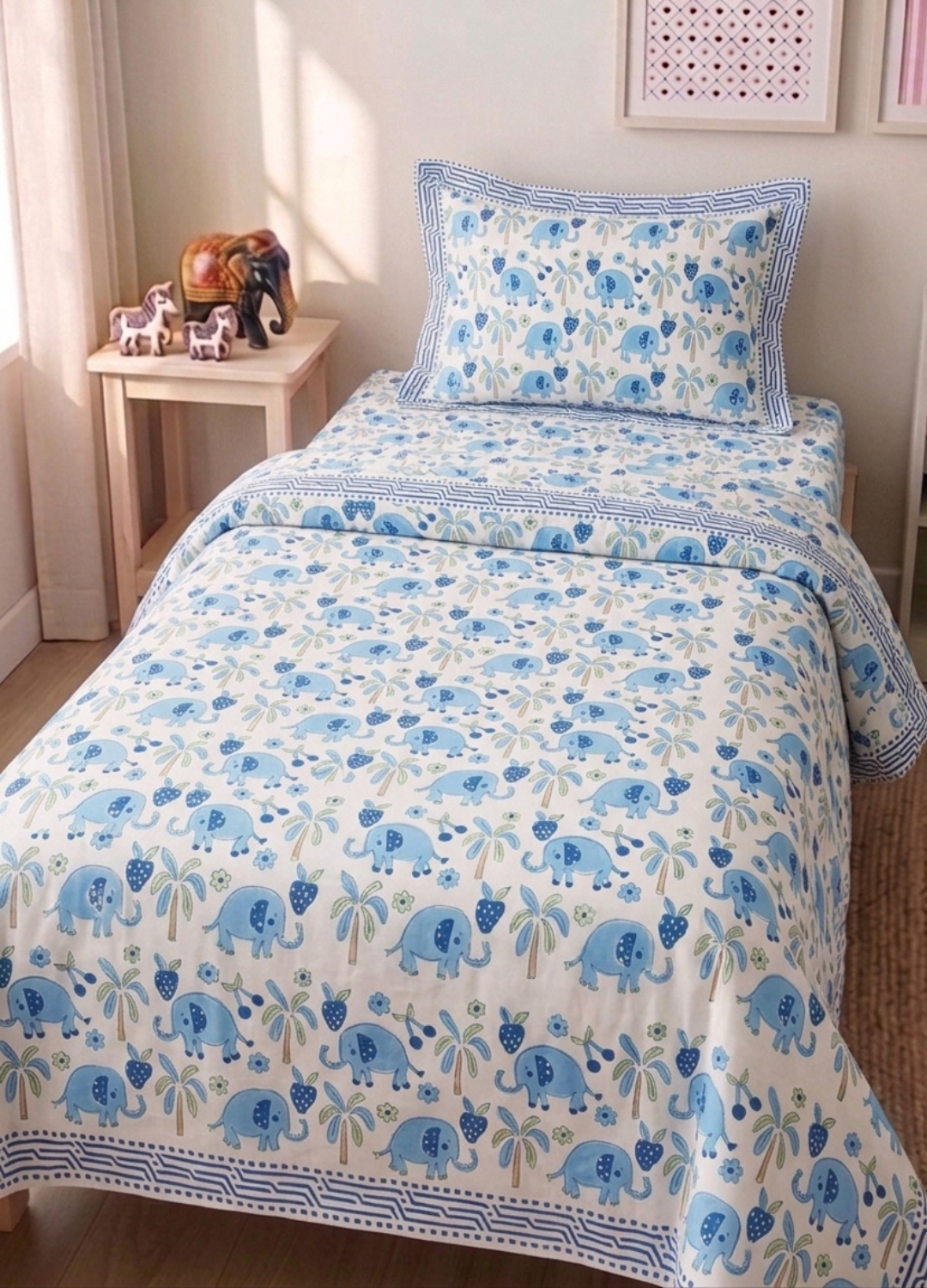 Handblock Kids Percale Single Bedsheet – Blue Jumbo