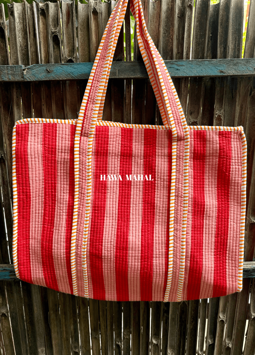 Stripe Quilted Cotton Tote Bag & Pouches (Set of 3) Combo