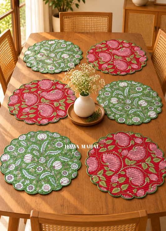 Scalloped Quilted Round Mats - Set of 6