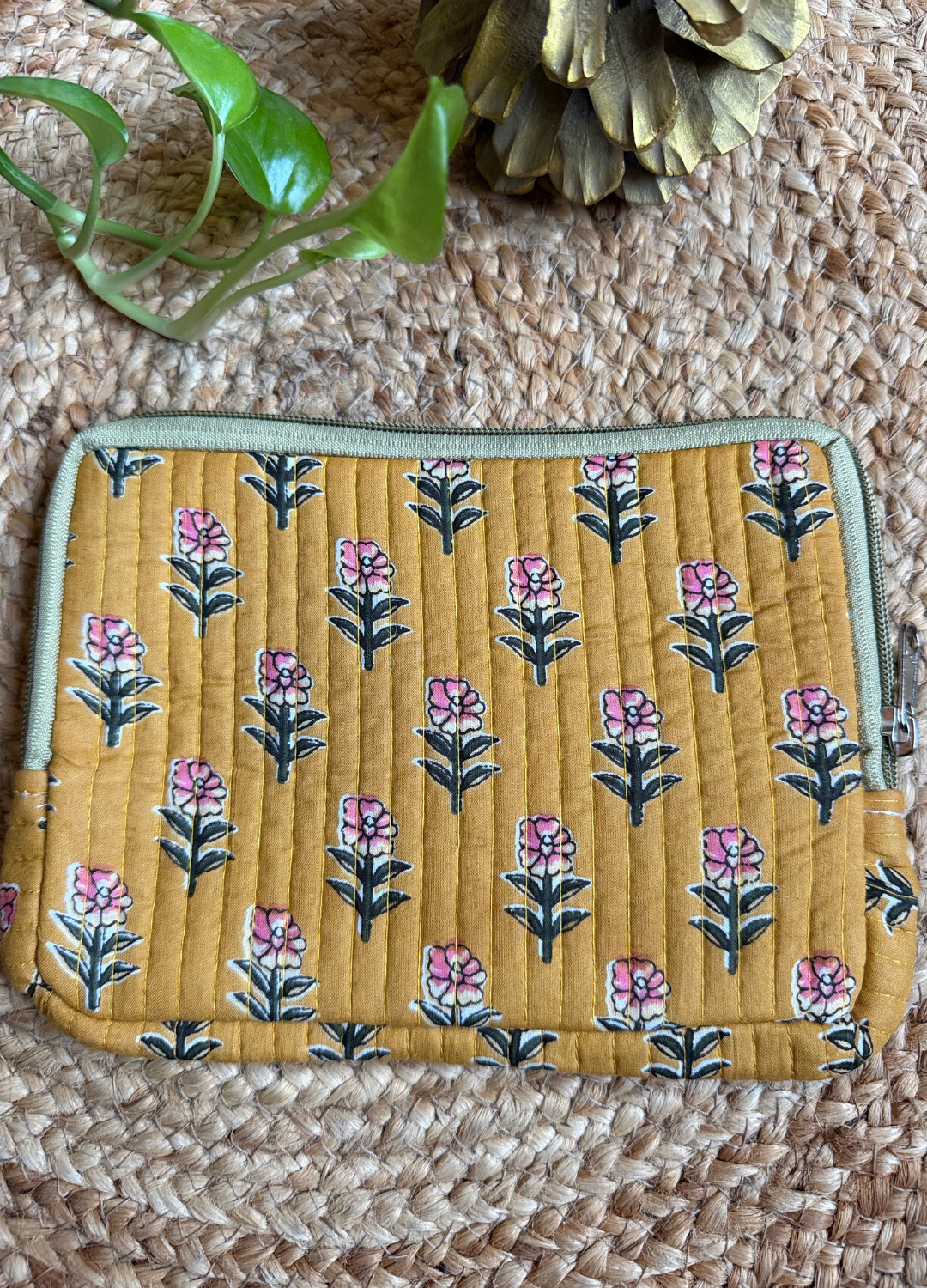 Handblock Quilted Flat Pouch