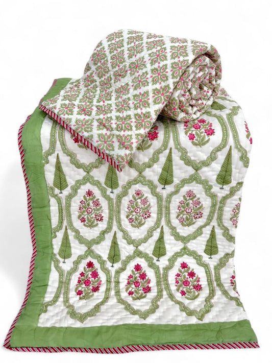 Handblock Printed Reversible Mulmul Cotton Quilt - Set of 2 Single Quilt  (60 x 90 inch)
