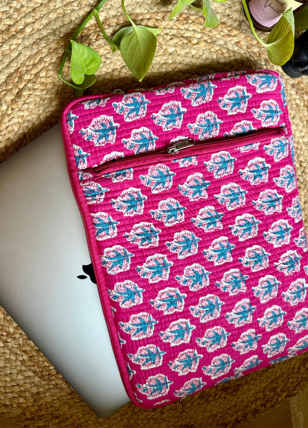 Blockprinted Quilted Cotton-  Laptop Sleeve