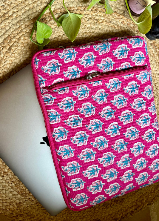 Blockprinted Quilted Cotton-  Laptop Sleeve