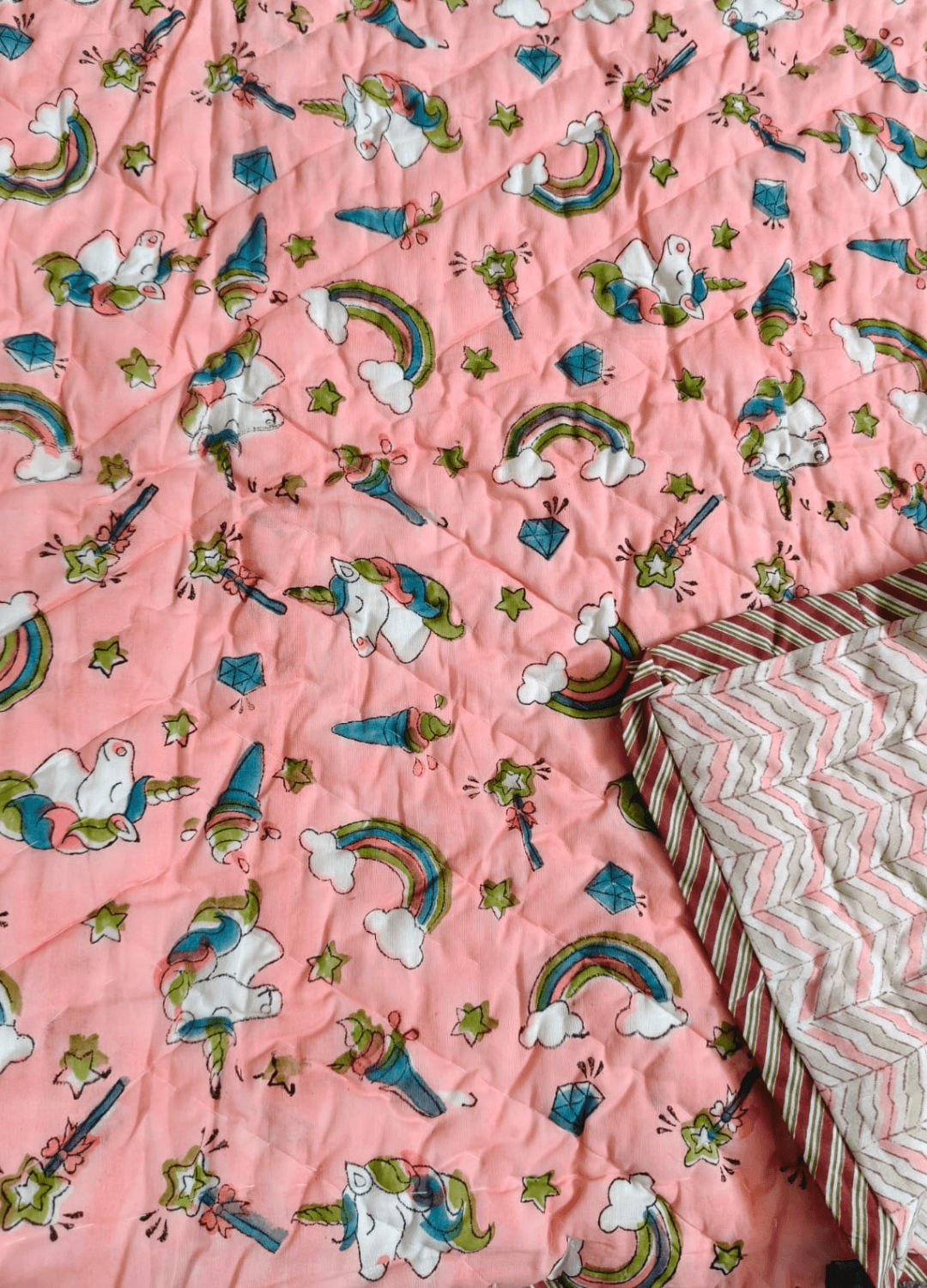 Kids Reversible Mulmul Quilt- Unicorn