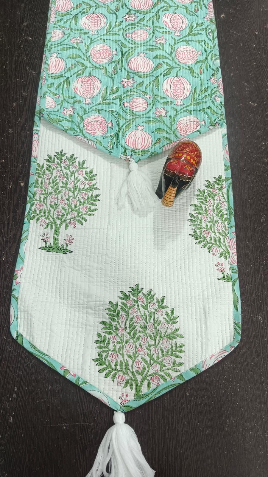 Hand Block Quilted Table Runner - Green