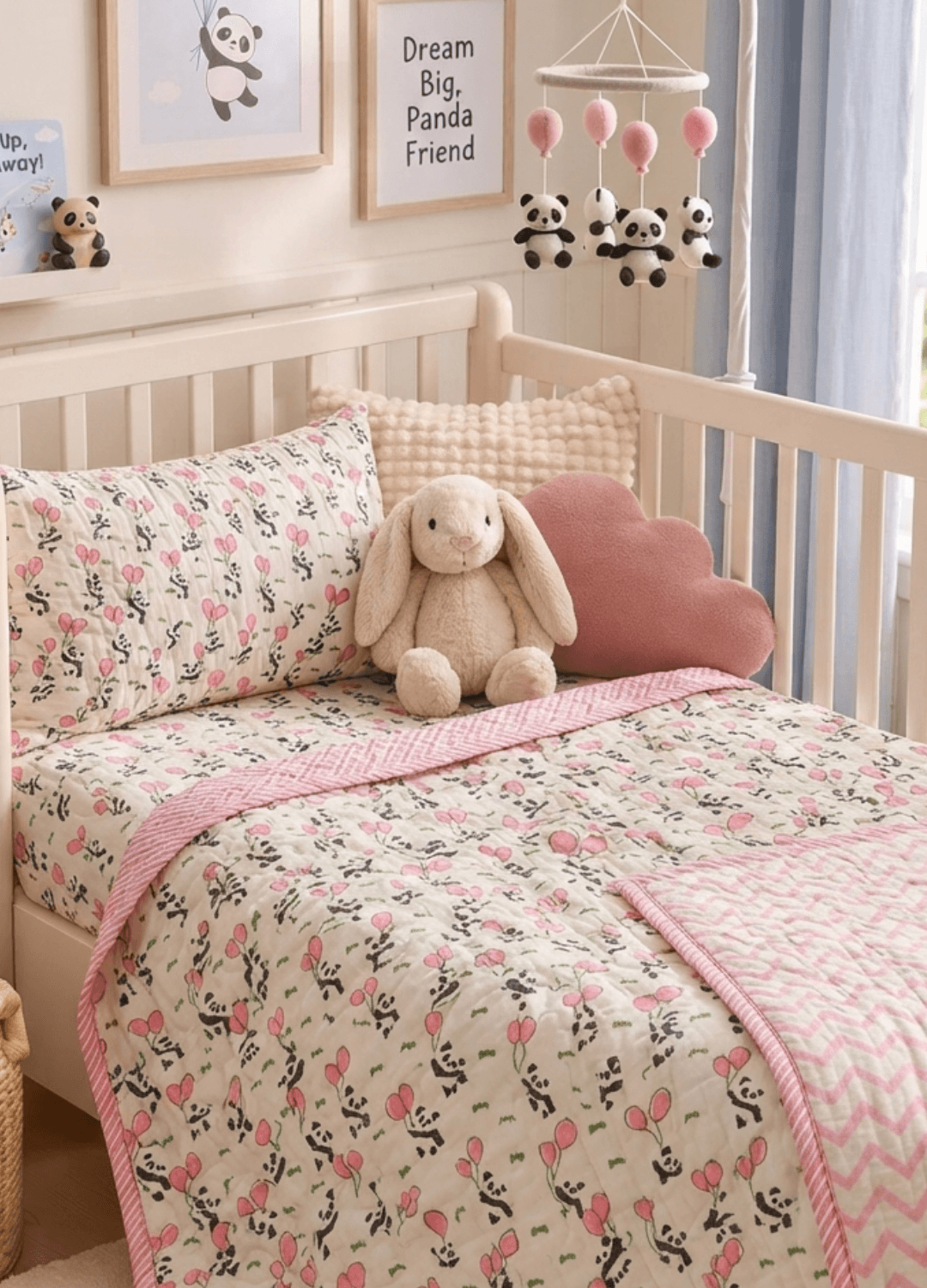 Kids Reversible Mulmul Quilt- Pink Balloon