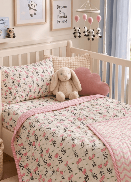 Kids Reversible Mulmul Quilt- Pink Balloon
