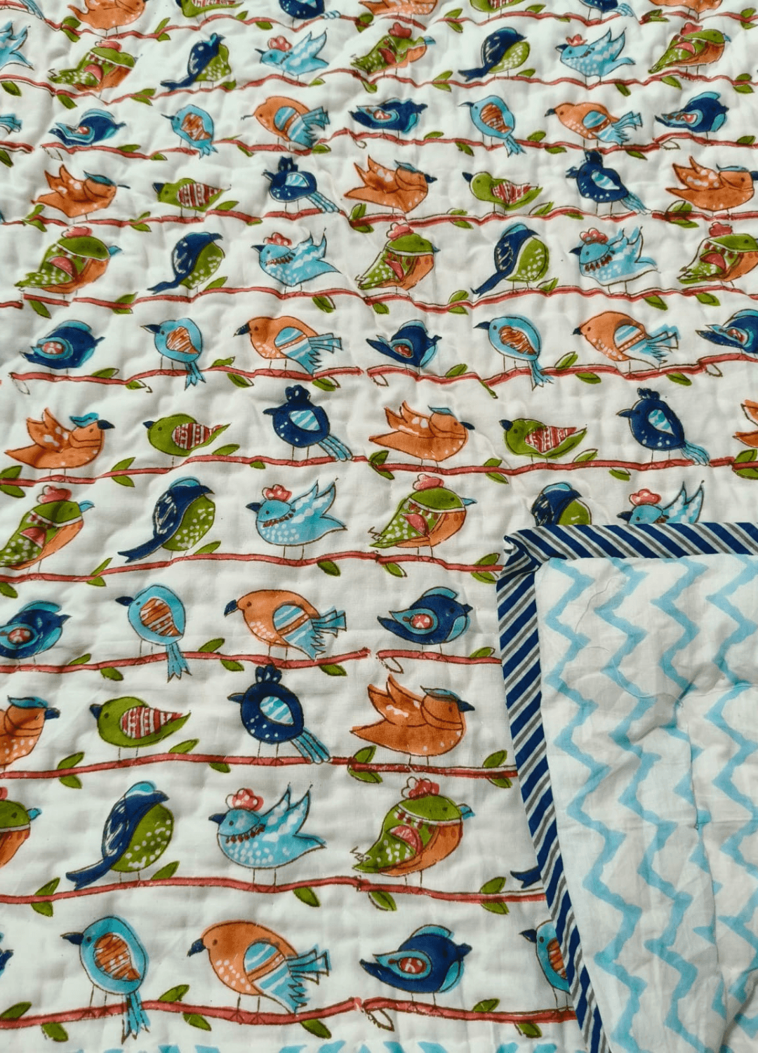 Kids Reversible Mulmul Quilt- Birds