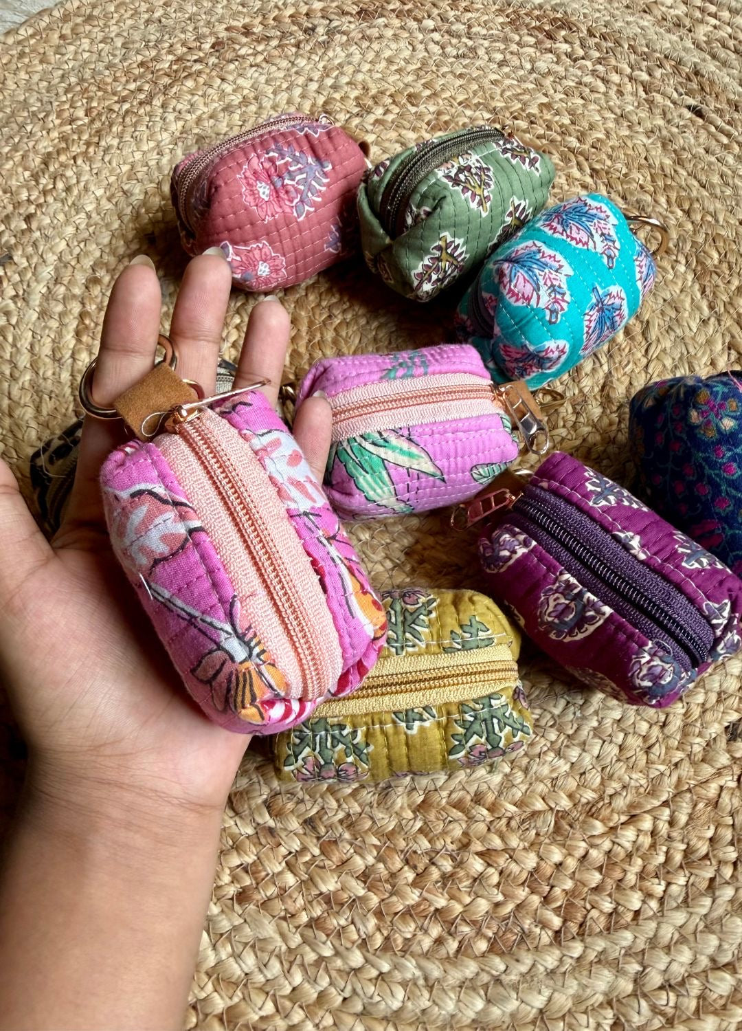 BLOCK PRINTED KEYCHAIN POUCHES - SET OF 2