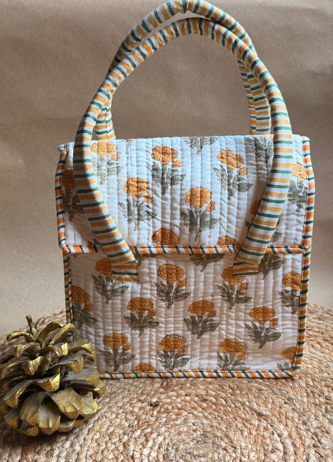 Quilted Lunch Bag  - Button Closure