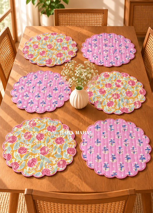 Scalloped Quilted Round Mats - Set of 6