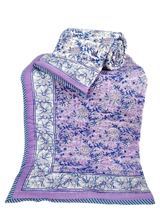 Handblock Printed Reversible Mulmul Cotton Quilt - Set of 2 Single Quilt (60 x 90 inch)